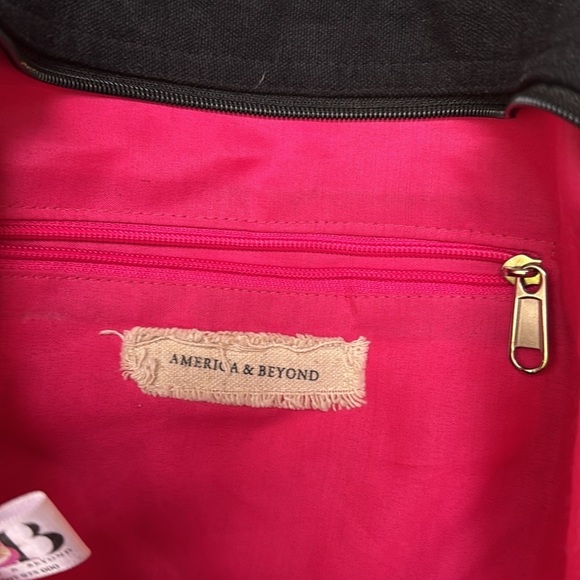 America and Beyond Butterfly Embroidered Black and Pink Tote Bag - Picture 10 of 11